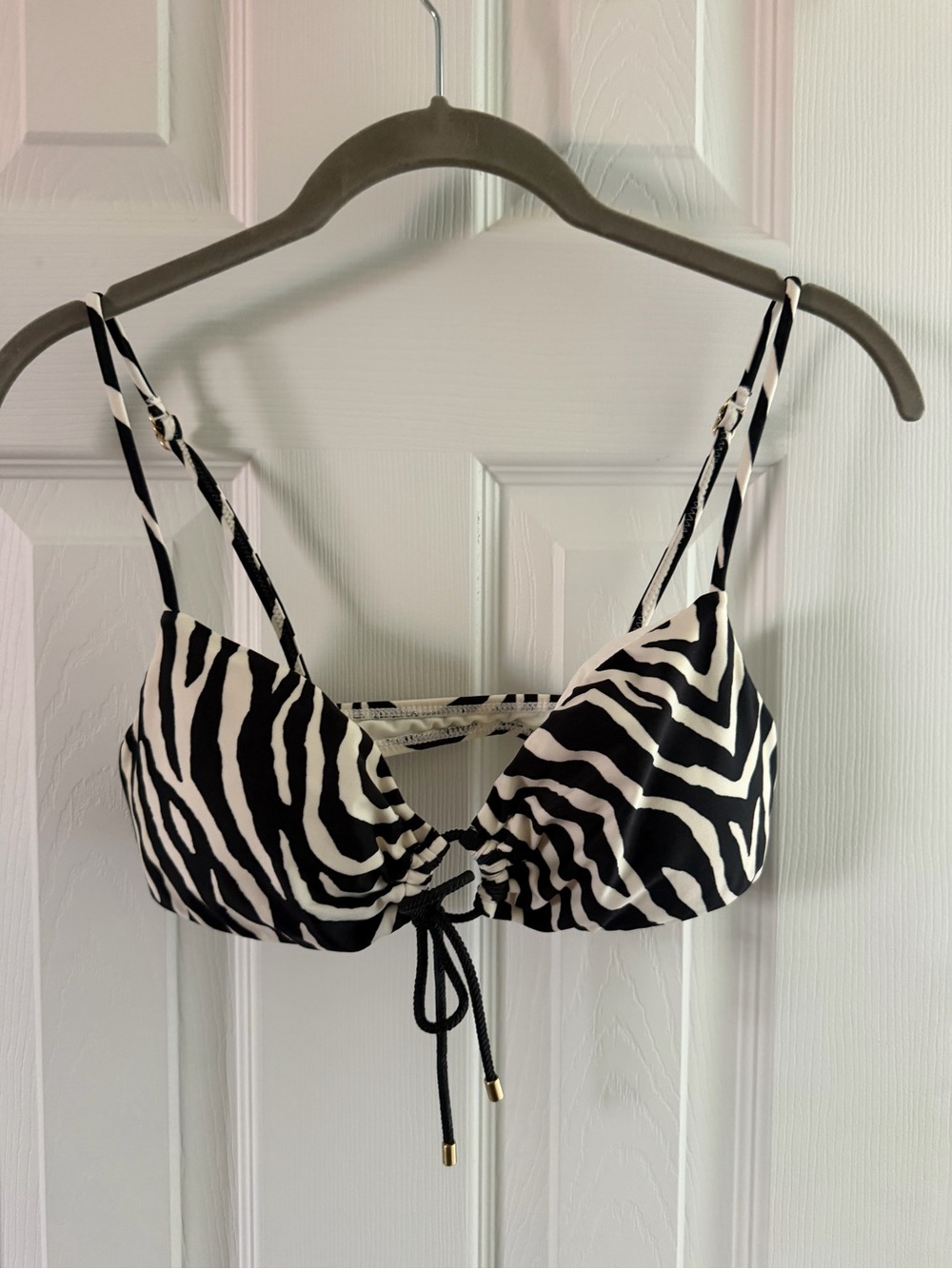 Zebra Print Tie-Front Bikini Top - Black & White